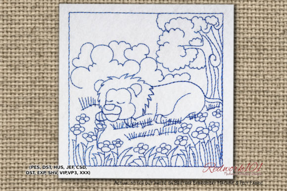 Reviewing Lion Sleeping on Grass Redwork for Holiday Collections